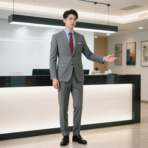 夏季灰色男士職業(yè)裝前臺商務(wù)西服套裝定制藍(lán)襯衫紅領(lǐng)帶300 夏季灰色男士職業(yè)裝前臺商務(wù)西服套裝定制藍(lán)襯衫紅領(lǐng)帶300