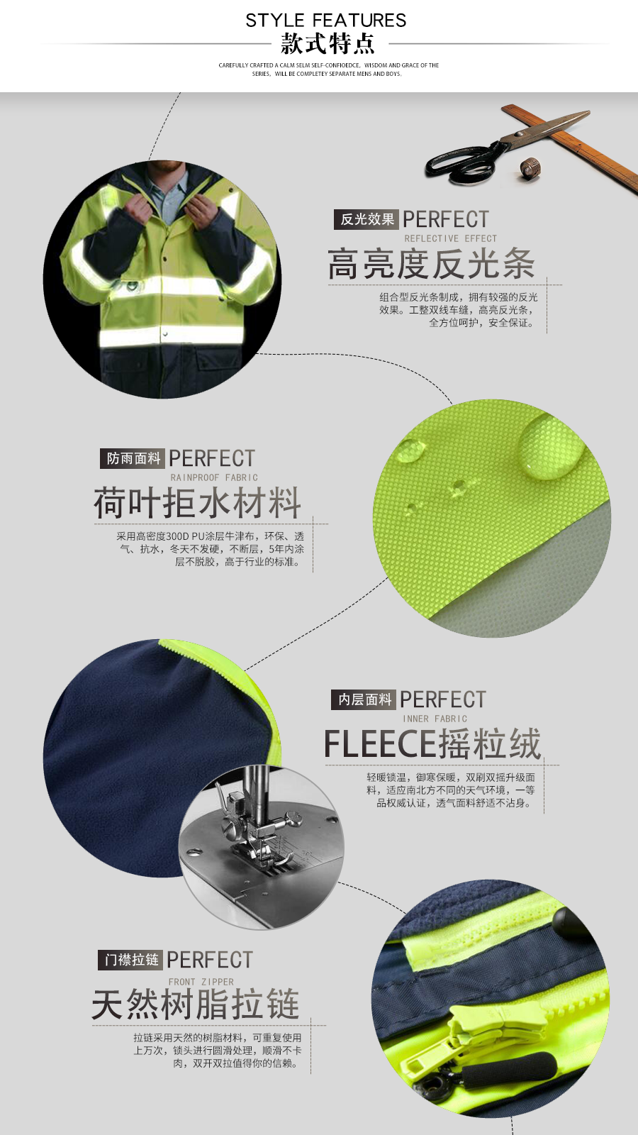 建筑工地反光防水工作服—款式特點