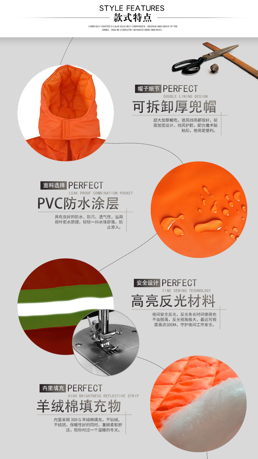 冬季反光環衛棉服—款式特點