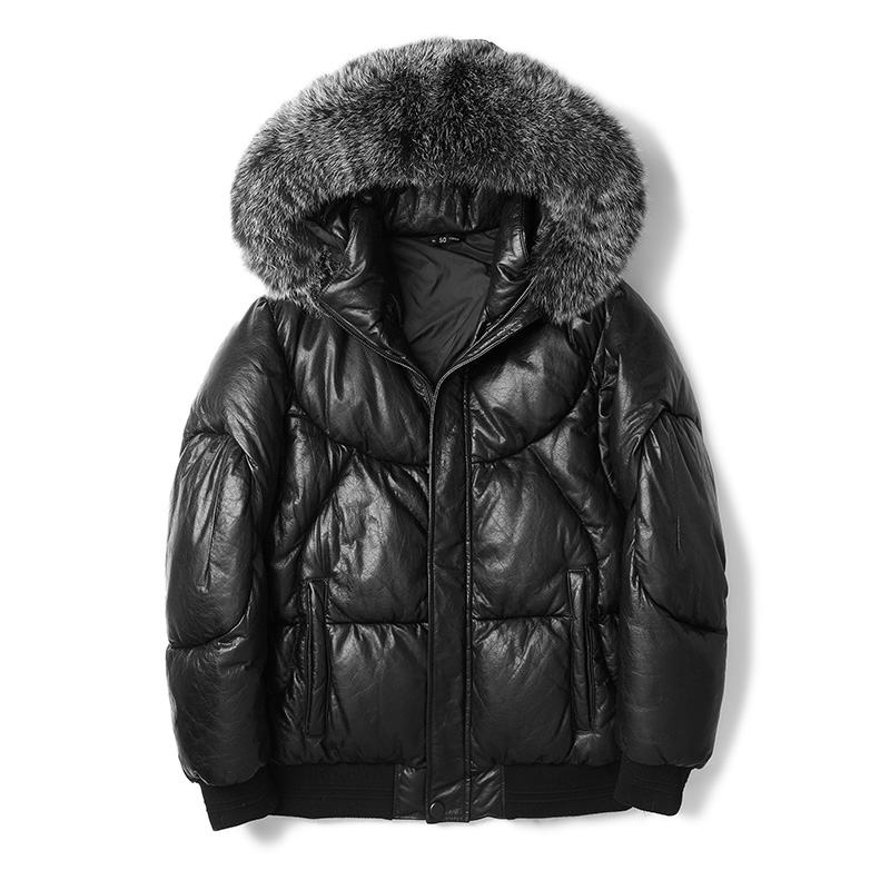 真皮連帽毛領(lǐng)羽絨服定制款式圖片